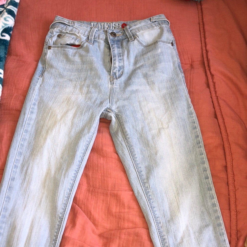 Light blue skinny jeans.